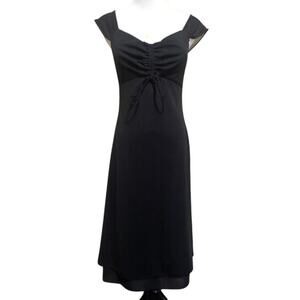 Vintage De Laru midi babydoll ruched tie top layered hem black90s Y2K dress 10